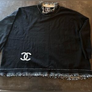 Oversized Black Sweater with CC Logo Detail